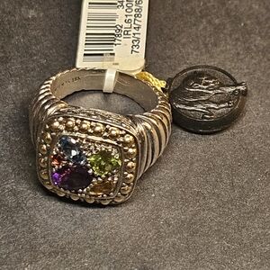 Effy Silver Ring with Purple, Green, and Blue Stones